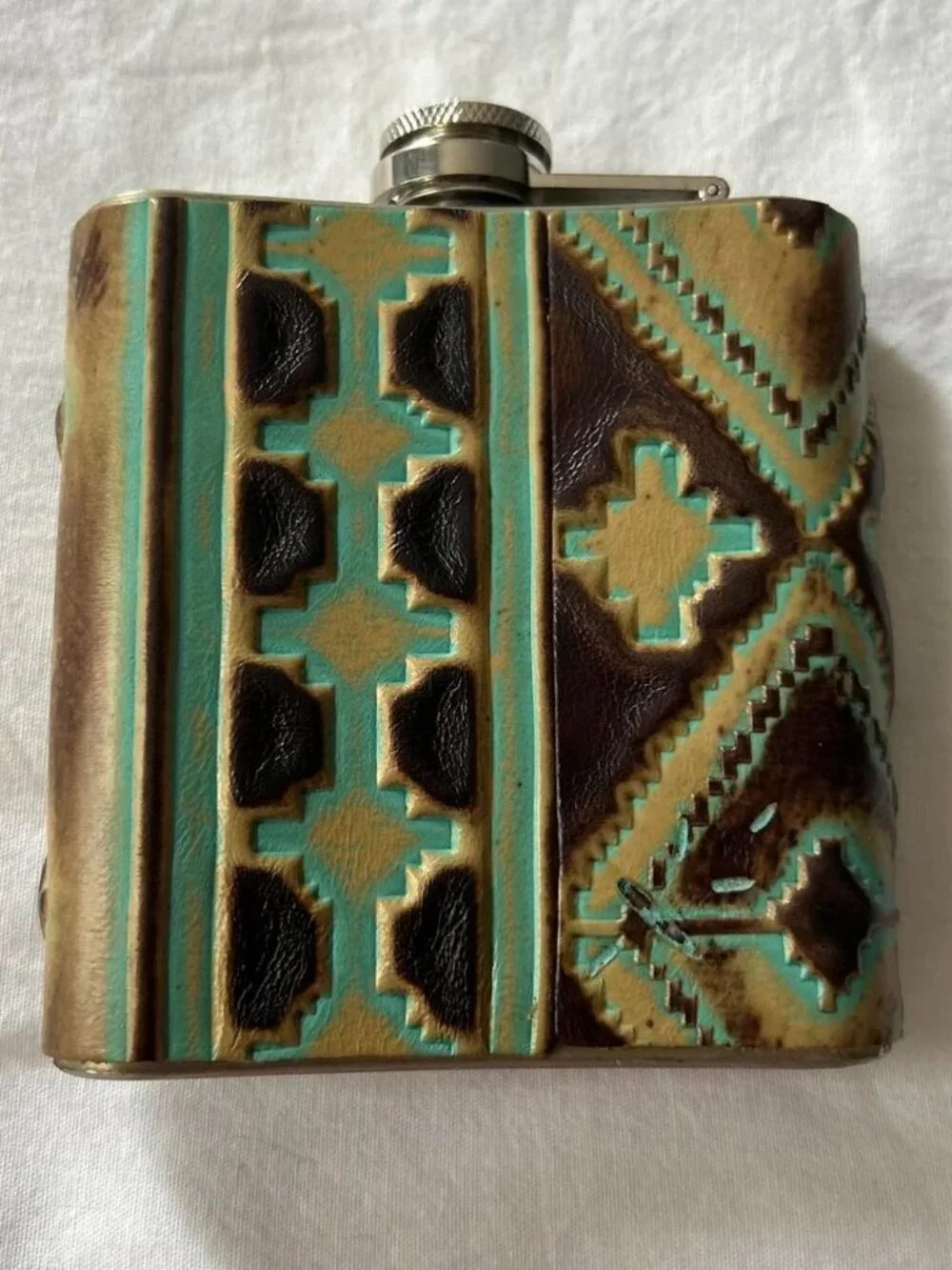 New Embossed Leather Covered Stainless Steel Flask